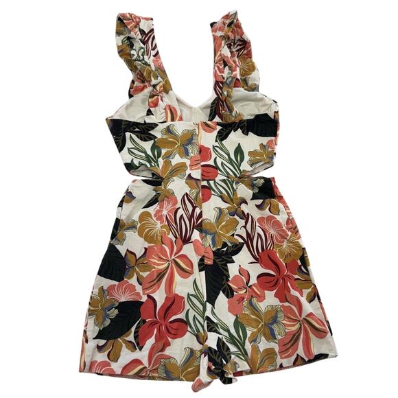 Zara Trafaluc Romper Womens XS Floral Ruffle Strap V Neck Side Zip Resort Summer - Picture 2 of 7